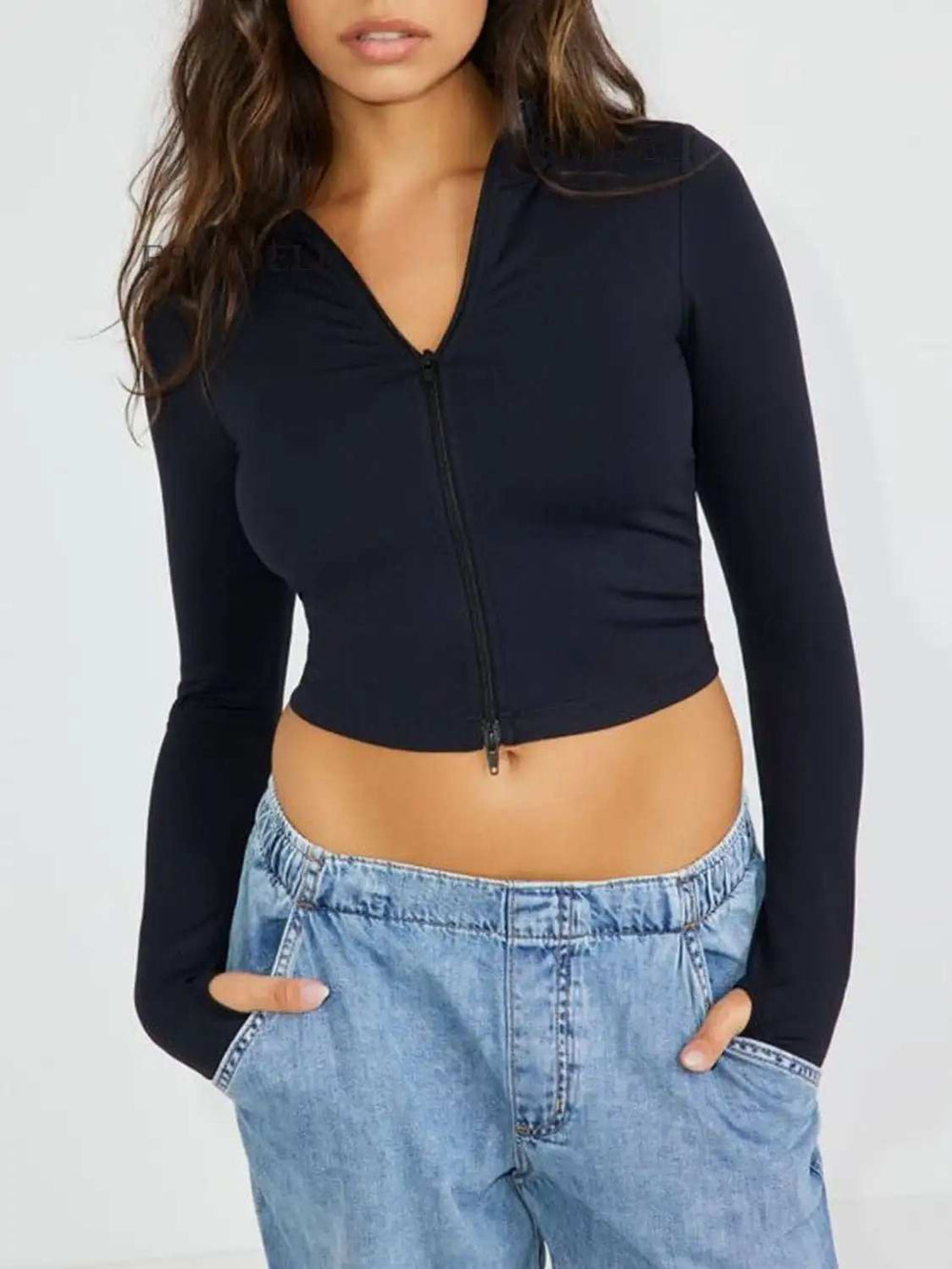 Zip Up Long Sleeve Active Outerwear - Trendsi - Flyclothing LLC