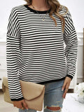 Striped Round Neck Dropped Shoulder Sweater - Trendsi - Flyclothing LLC
