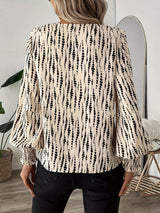 Printed V-Neck Lantern Sleeve Blouse - Trendsi - Flyclothing LLC