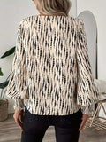 Printed V-Neck Lantern Sleeve Blouse - Trendsi - Flyclothing LLC