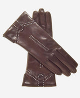 CC4005 (brown) - Women’s Italian cashmere lined leather gloves with decorative stitching - Leather Gloves Online - Flyclothing LLC