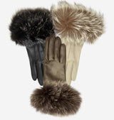 CC4066 (brown) - Women’s Italian fox fur cuff cashmere lined leather gloves - Leather Gloves Online - Flyclothing LLC