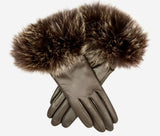 CC4066 (brown) - Women’s Italian fox fur cuff cashmere lined leather gloves - Leather Gloves Online - Flyclothing LLC