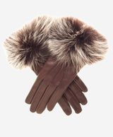 CC4066 (brown) - Women’s Italian fox fur cuff cashmere lined leather gloves - Leather Gloves Online - Flyclothing LLC