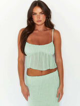 Square Neck Sleeveless Top and Ruched Skirt Set - Trendsi - Flyclothing LLC