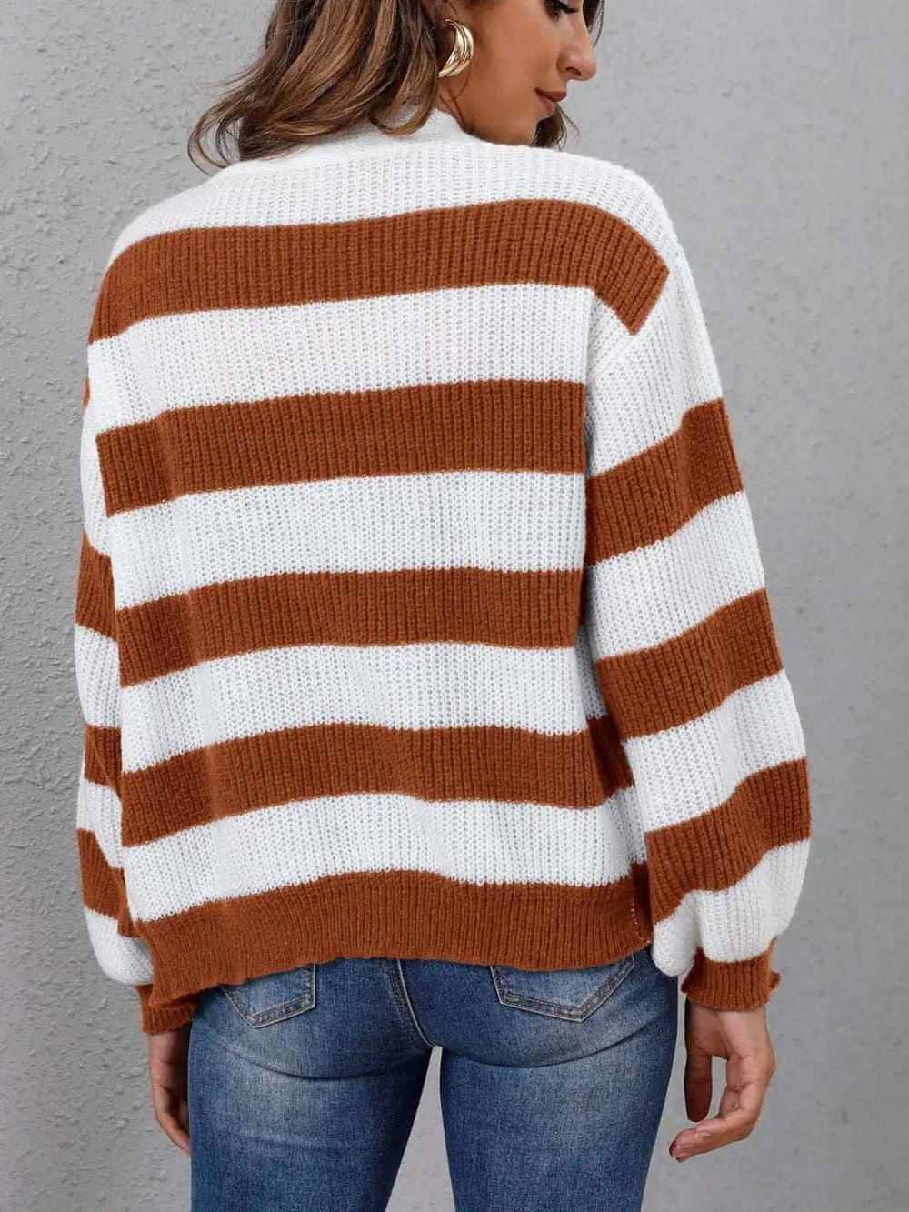 Striped Button Up Long Sleeve Sweater - Trendsi - Flyclothing LLC