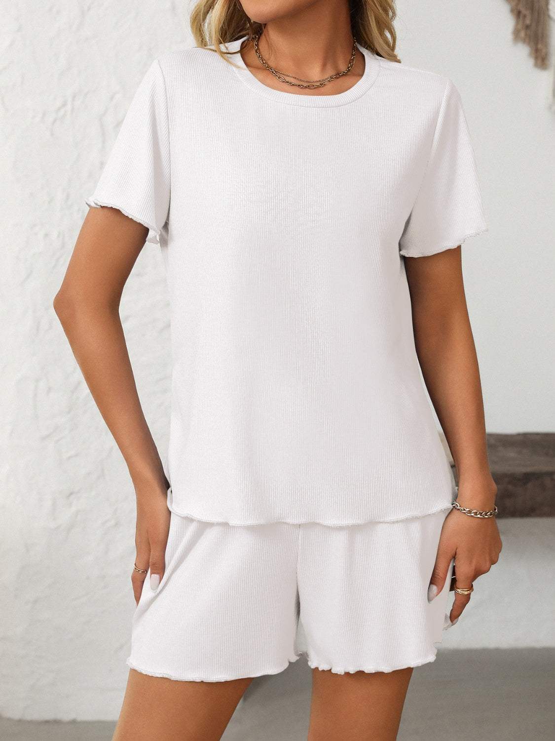 Mandy Round Neck Short Sleeve Top and Shorts Set - Trendsi - Flyclothing LLC