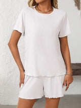Mandy Round Neck Short Sleeve Top and Shorts Set - Trendsi - Flyclothing LLC
