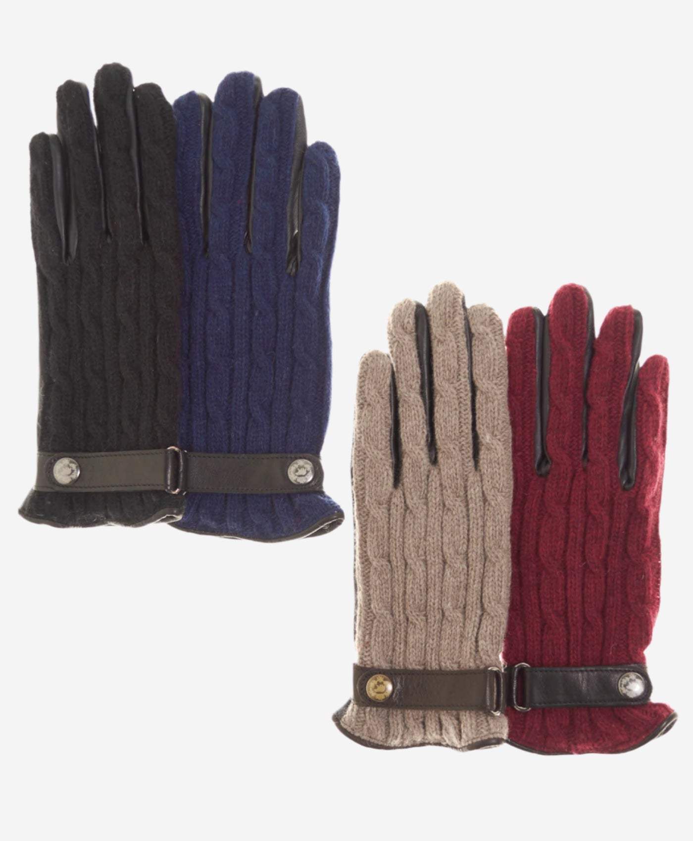 CC4510 (blue) - Women’s Italian cable knit cashmere and leather winter gloves - Leather Gloves Online - Flyclothing LLC