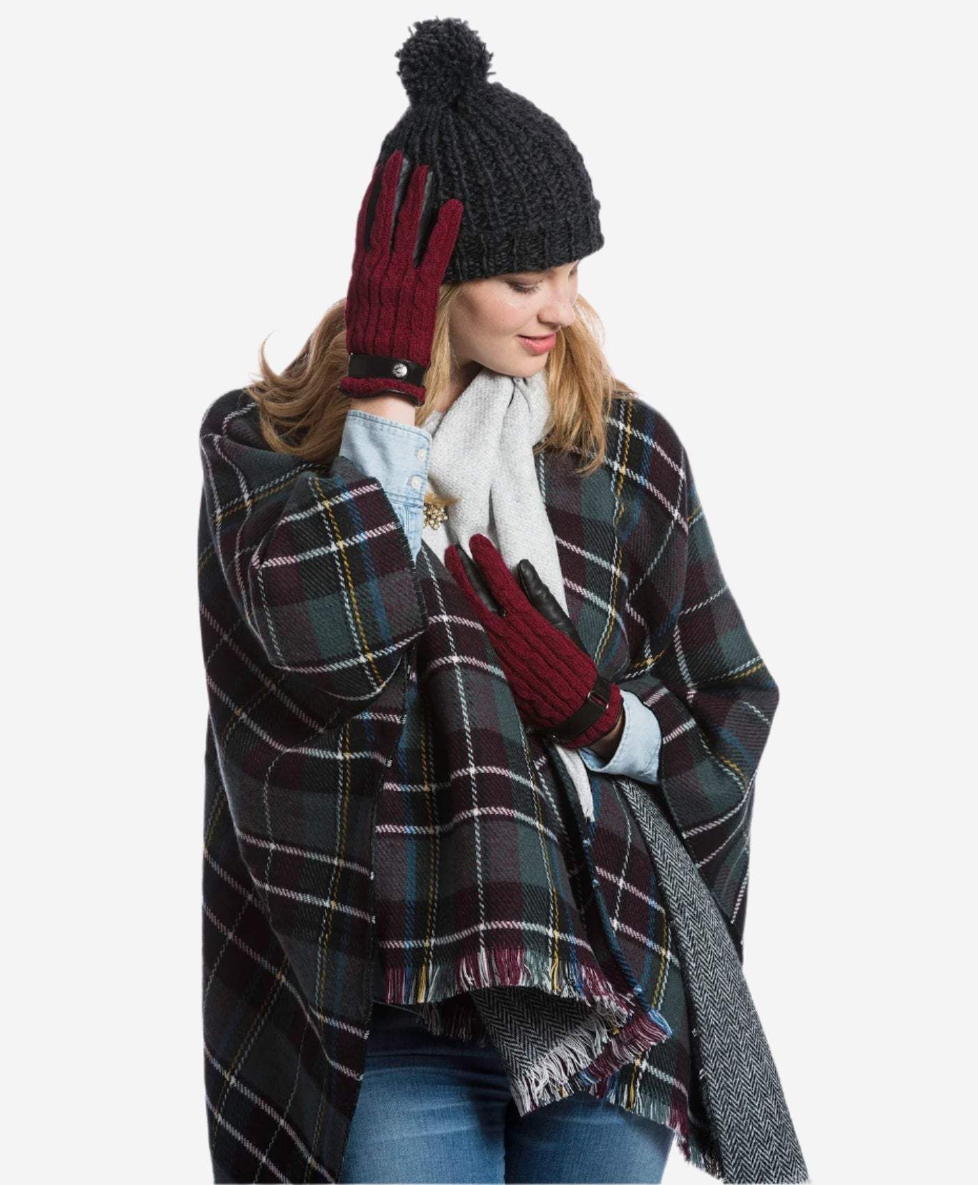 CC4510 (red) - Women’s Italian cable knit cashmere and leather winter gloves - Leather Gloves Online - Flyclothing LLC