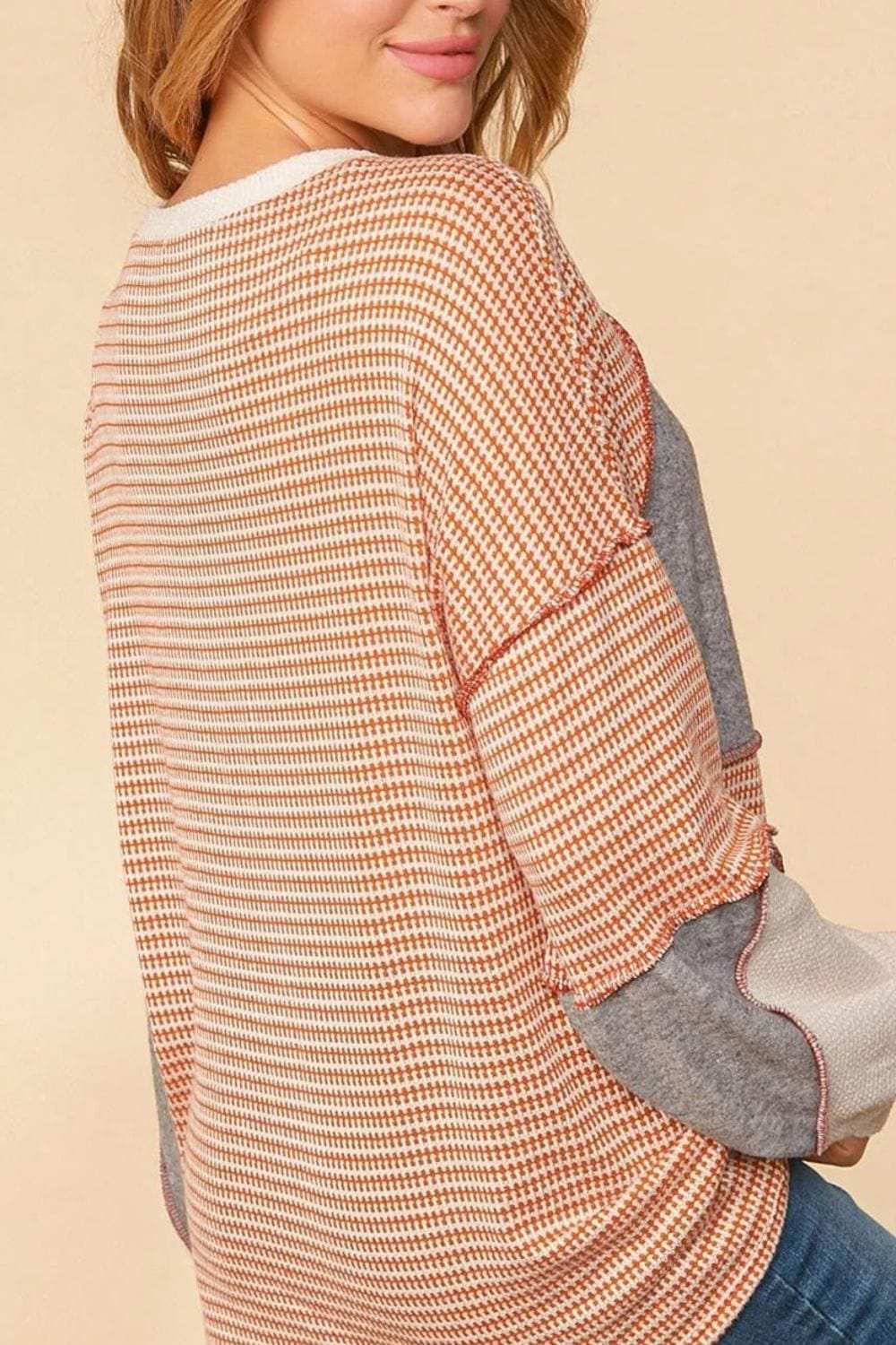 Exposed Seam Color Block Round Neck Top - Trendsi - Flyclothing LLC