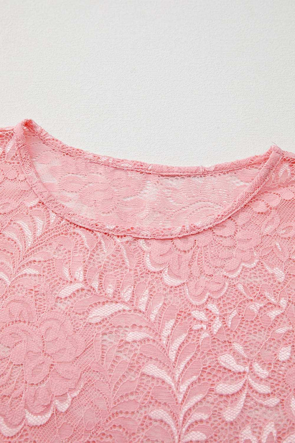 Lace Flower Round Neck Long Sleeve Top - Trendsi - Flyclothing LLC