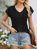 Casual V-Neck Pleated Front T-Shirt - Trendsi - Flyclothing LLC