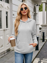 Ribbed Drawstring Long Sleeve Hoodie - Trendsi - Flyclothing LLC