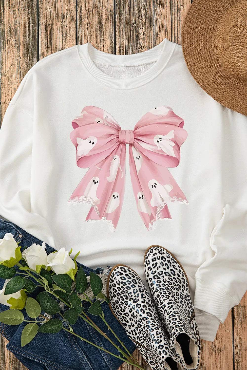 Bow Round Neck Long Sleeve Sweatshirt - Trendsi - Flyclothing LLC