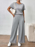 Round Neck Short Sleeve Top and Pants Set - Trendsi - Flyclothing LLC