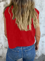 Full Size Button Down Cap Sleeve Linen Shirt Plus Size - Trendsi - Flyclothing LLC