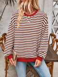 Contrast Striped Long Sleeve Sweatshirt - Trendsi - Flyclothing LLC