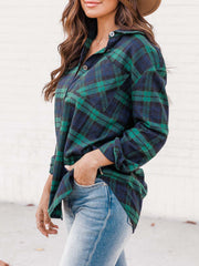 Plaid Collared Neck Long Sleeve Shirt - Trendsi