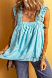 Printed Ruffled Wide Straps Tank - Trendsi - Flyclothing LLC