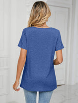 Ruched V-Neck Short Sleeve T-Shirt - Trendsi - Flyclothing LLC