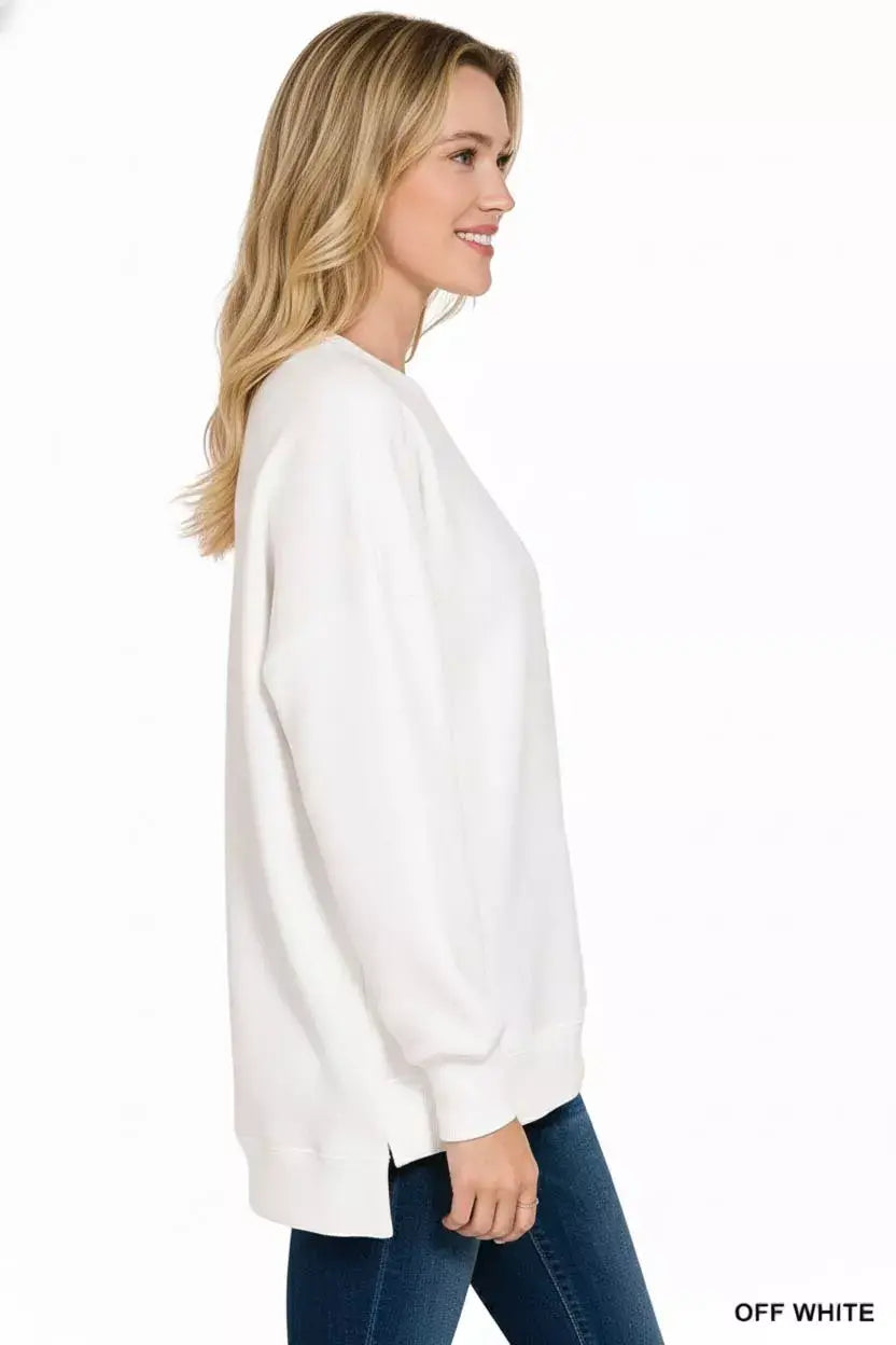 Zenana Fleece Hi-low Boyfriend Sweatshirts with Pockets - Trendsi - Flyclothing LLC