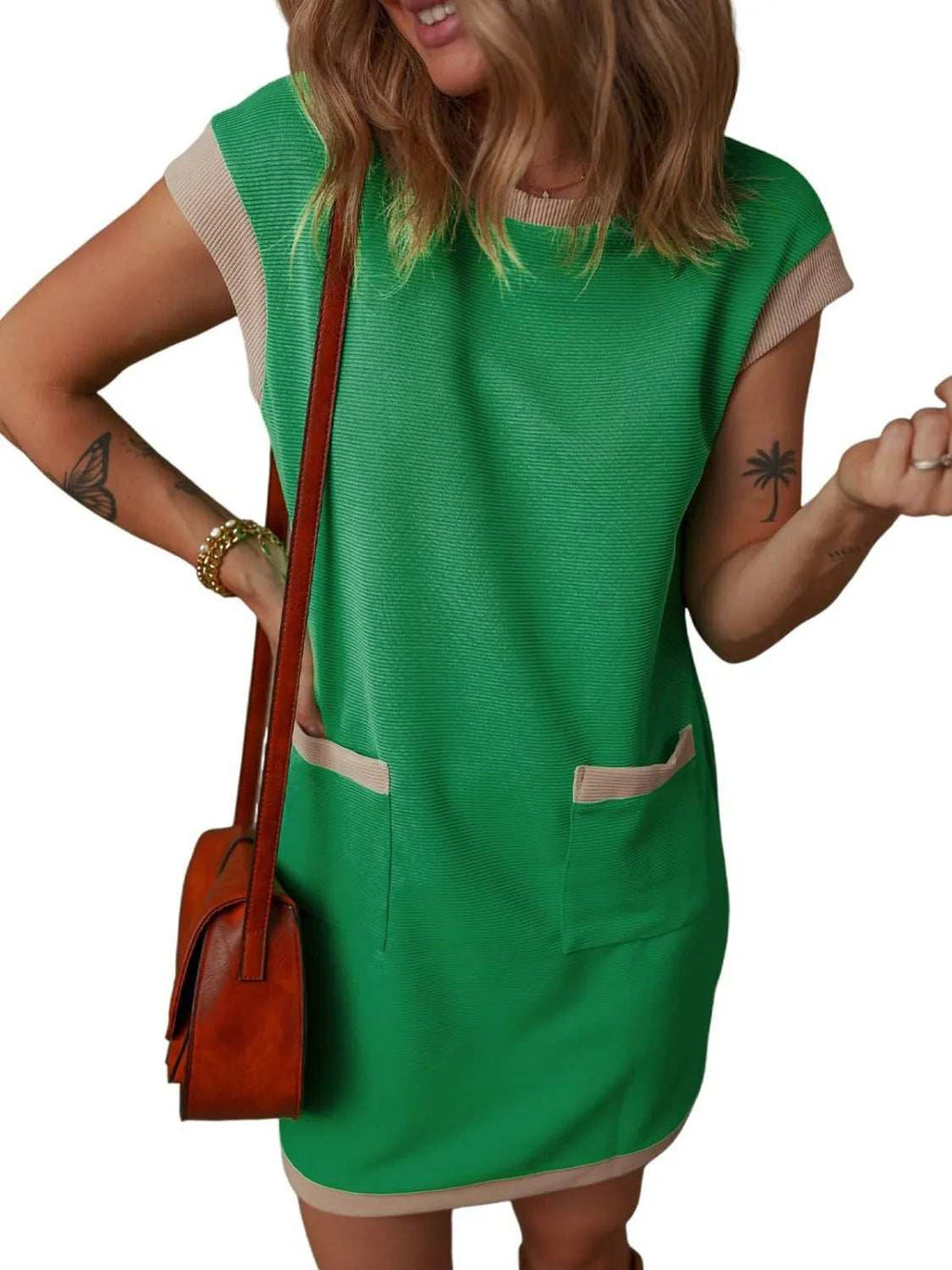 Round Neck Cap Sleeve Mini Dress - Trendsi - Flyclothing LLC