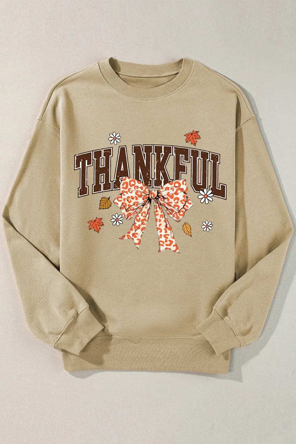 THANKFUL Bow Round Neck Long Sleeve Sweatshirt - Trendsi - Flyclothing LLC