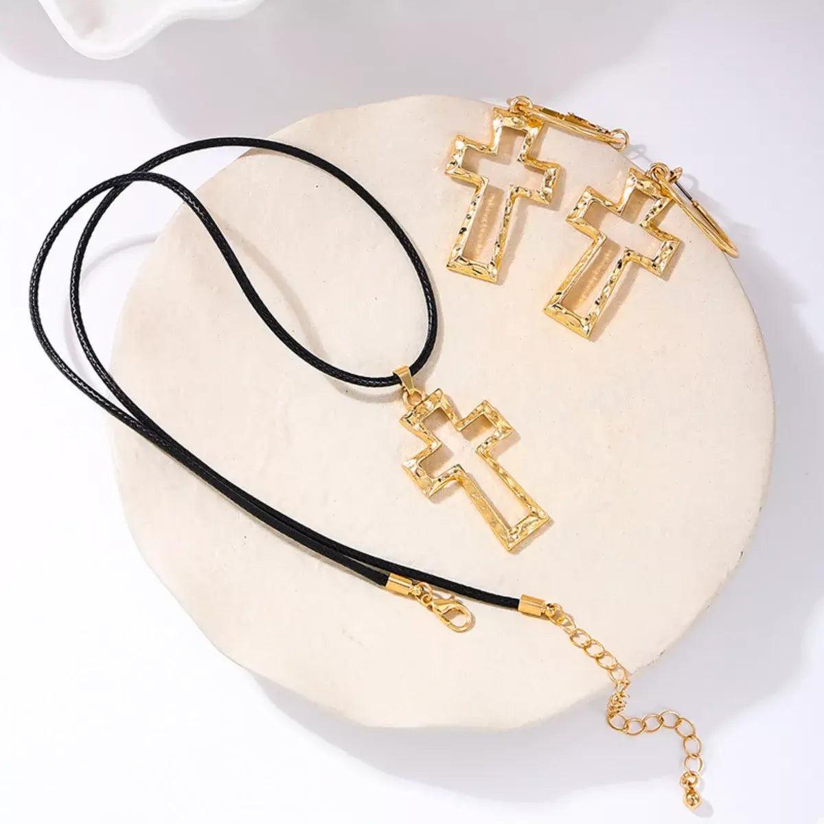 Cross Pendant Necklace & Hoop Earrings Jewelry Set - Trendsi - Flyclothing LLC
