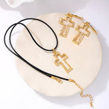 Cross Pendant Necklace & Hoop Earrings Jewelry Set - Trendsi - Flyclothing LLC