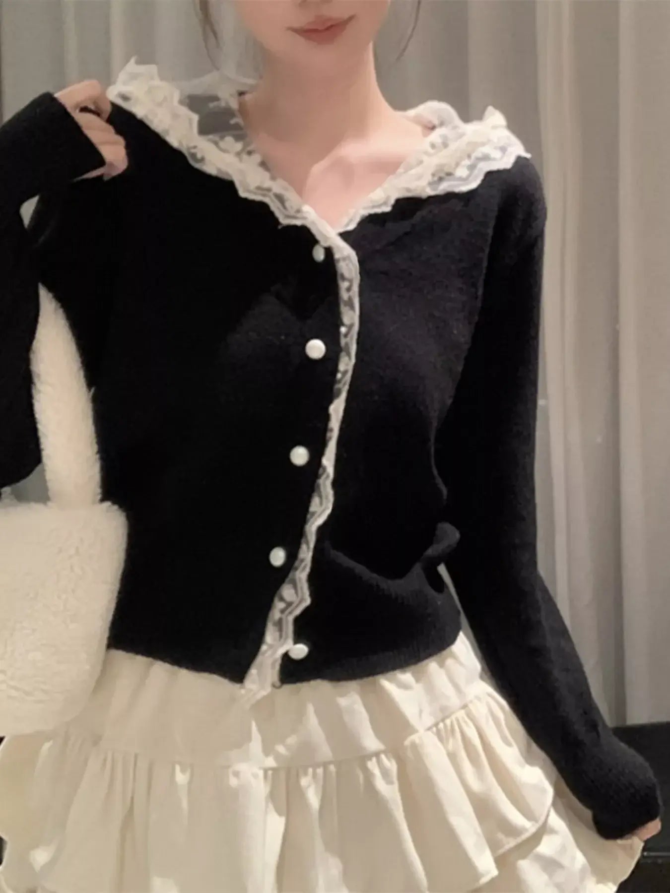 Lace Trim Hooded Cardigan - Trendsi - Flyclothing LLC