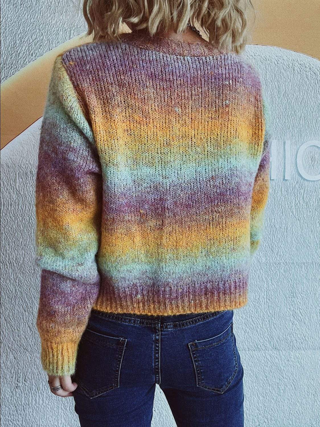 Gradient Heart Shape Button V-Neck Cardigan - Trendsi - Flyclothing LLC