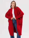Pocketed Open Front Long Sleeve Longline Cardigan - Trendsi - Flyclothing LLC