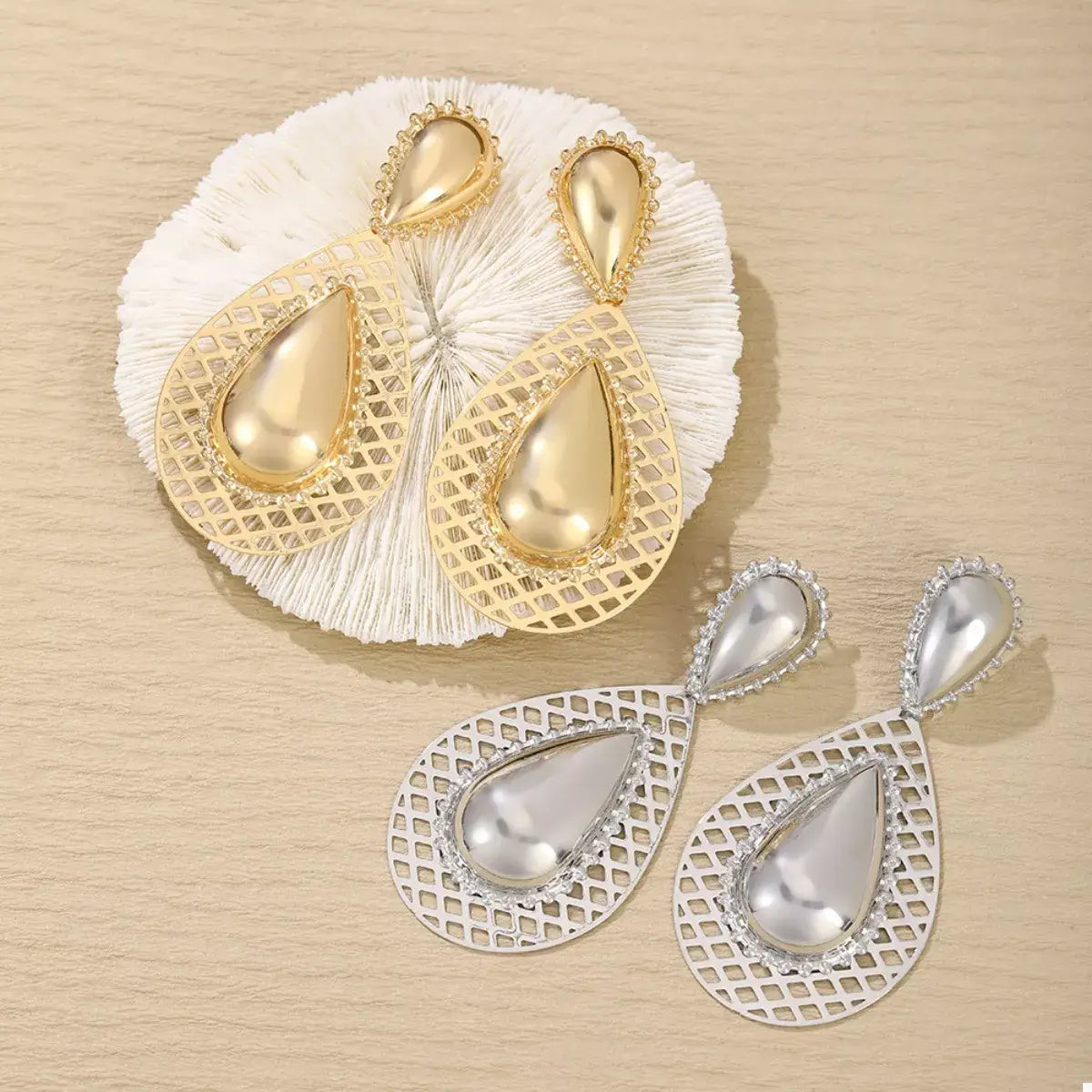 Hollowed-Out Teardrop Statement Earrings - Trendsi - Flyclothing LLC
