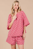 Ces Femme Checkered Round Neck Top and Shorts Set - Trendsi