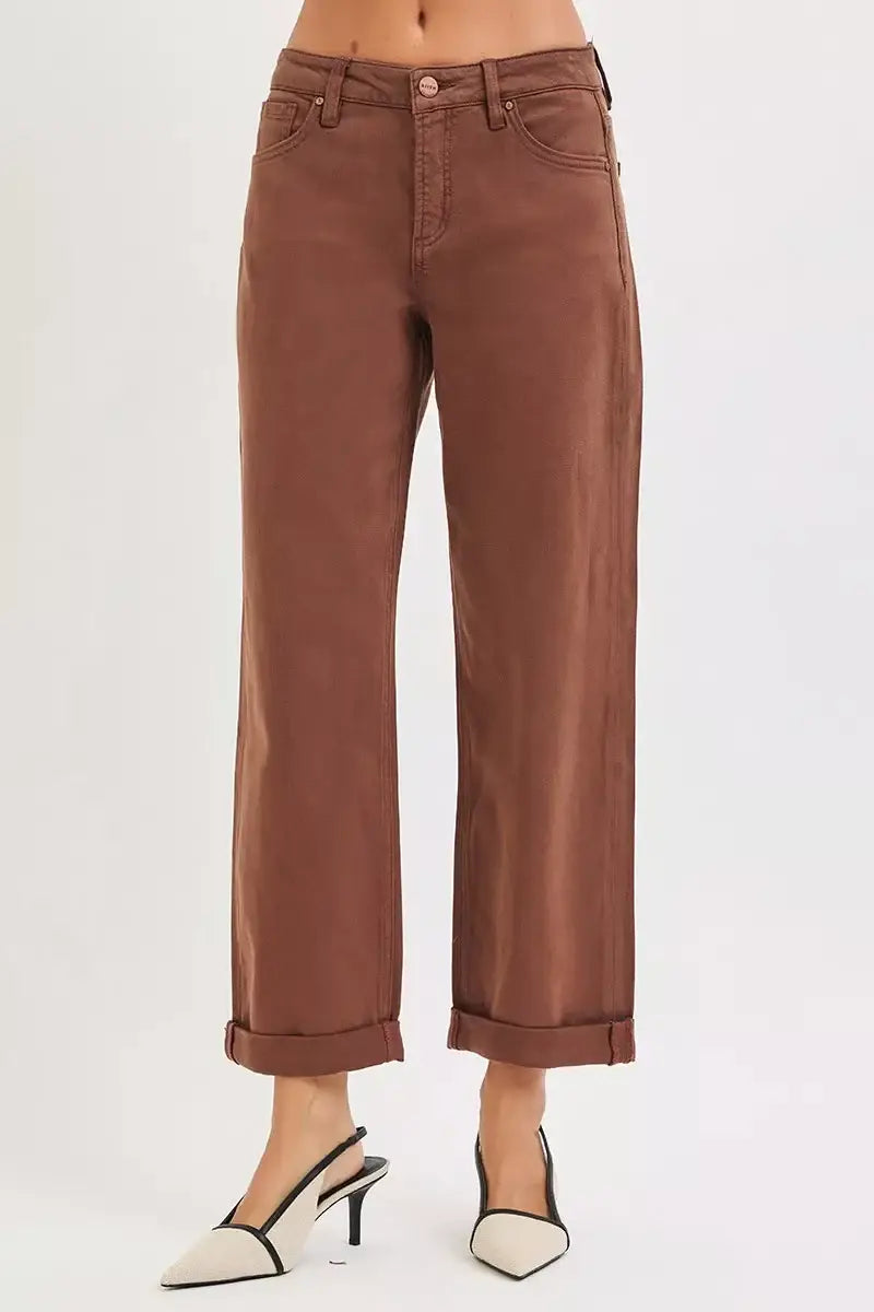 RISEN Full Size Tummy Control Mid Rise Ankle Barrel Baggy Plus Size - Trendsi - Flyclothing LLC