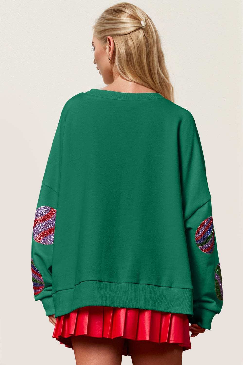 Double Take Christmas Element Sequin Round Neck Long Sleeve Sweatshirt - Trendsi - Flyclothing LLC