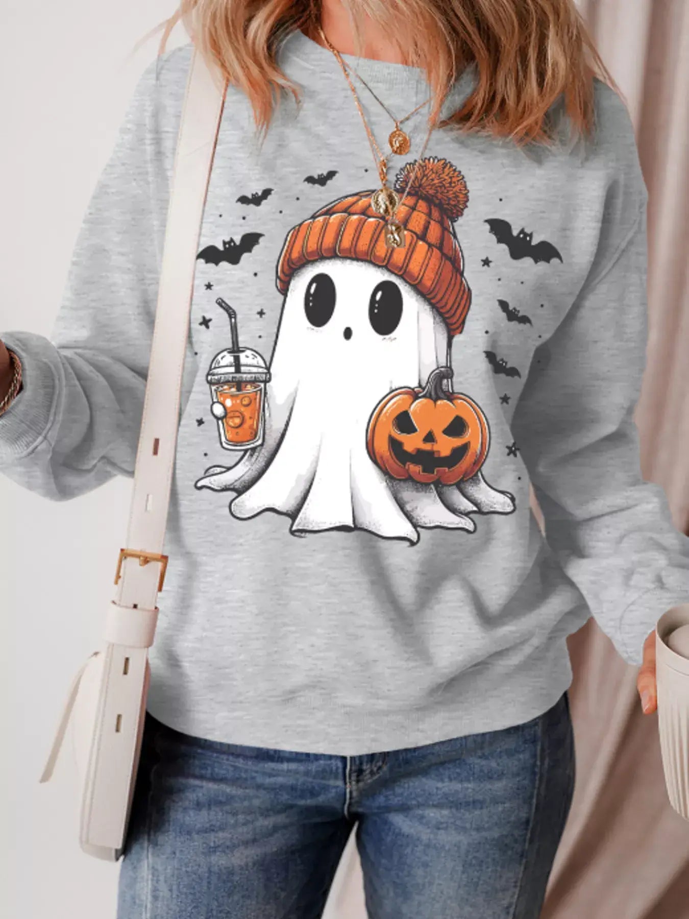 Halloween Ghost Round Neck Sweatshirt - Trendsi - Flyclothing LLC