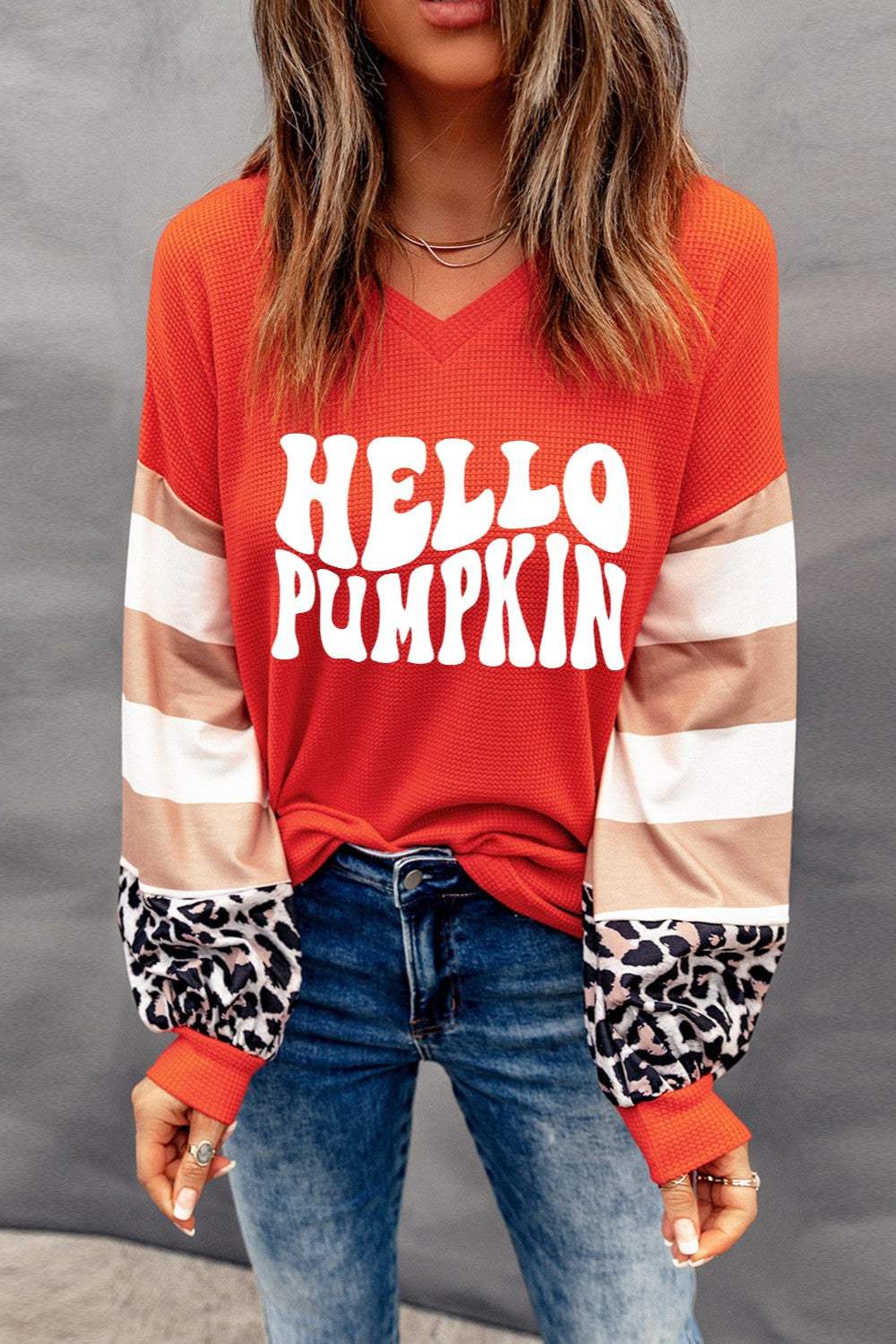 Letter Graphic V-Neck Long Sleeve Top - Trendsi - Flyclothing LLC