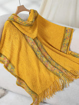 Fringe Half Sleeve Hooded Poncho - Trendsi - Flyclothing LLC