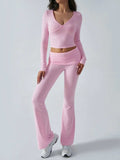 Devine Ruched Long Sleeve Top and Pants Set - Trendsi - Flyclothing LLC
