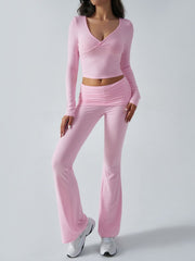 Devine Ruched Long Sleeve Top and Pants Set - Trendsi