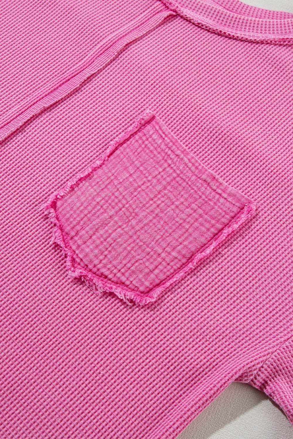 Pocketed Round Neck Three-Quarter Sleeve T-Shirt - Trendsi - Flyclothing LLC