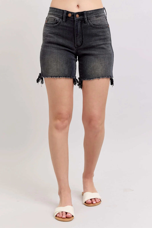 Judy Blue Full Size Long Cut Off 2 Button Dad Denim Shorts Plus Size - Trendsi - Flyclothing LLC