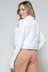 Snobbish Snap Down Quilted Crop Vest - Trendsi - Flyclothing LLC