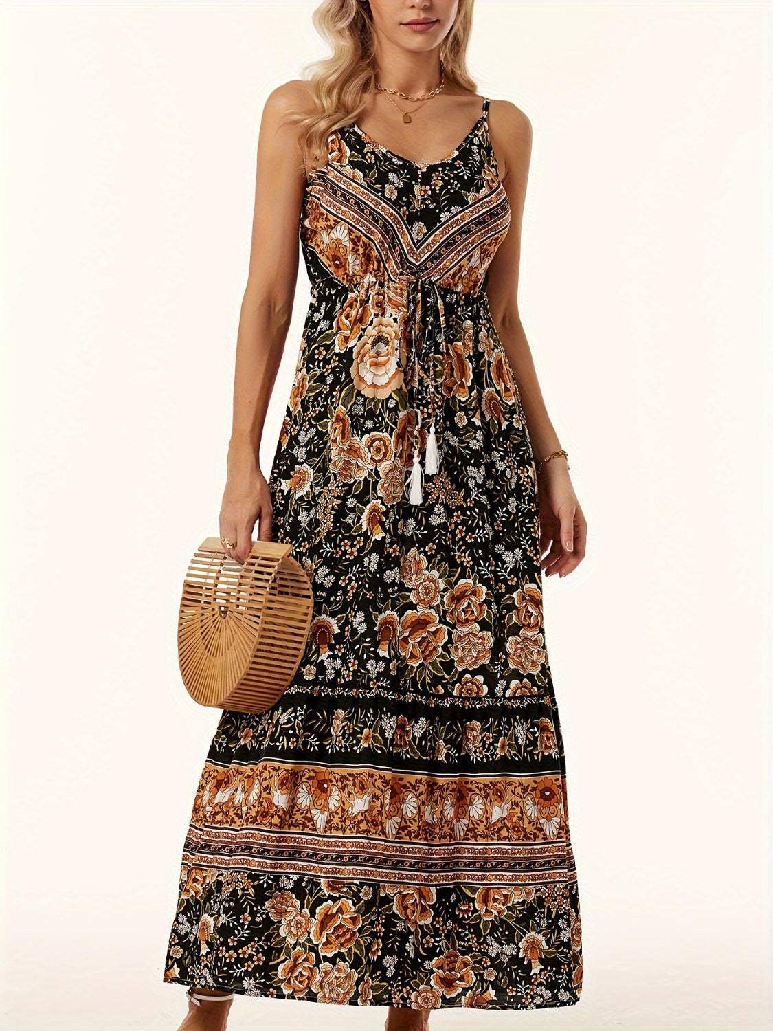 Printed Scoop Neck Midi Cami Dress - Trendsi - Flyclothing LLC