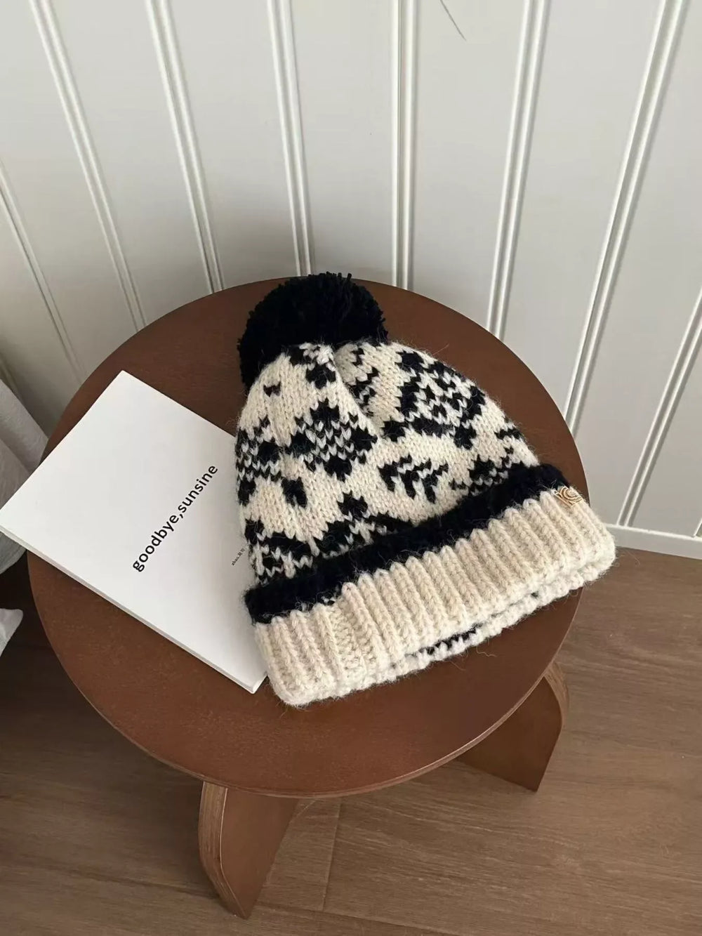 Snowflake Knitted Beanie Hat with Pom Pom - Trendsi - Flyclothing LLC