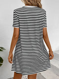 Striped Round Neck Short Sleeve Dress - Trendsi