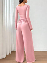Ruched Square Neck Wide-Leg Jumpsuit - Trendsi - Flyclothing LLC