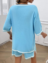 Contrast Trim V-Neck Top and Shorts Set - Trendsi - Flyclothing LLC